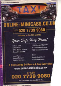 Look at the �Taxi� banner at the top - does that suggest a minicab company?